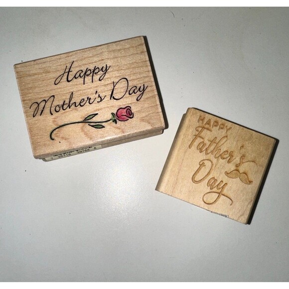Wooden Rubber Stamps Mothers Fathers Day Holiday Hobby Lobby - Picture 1 of 2